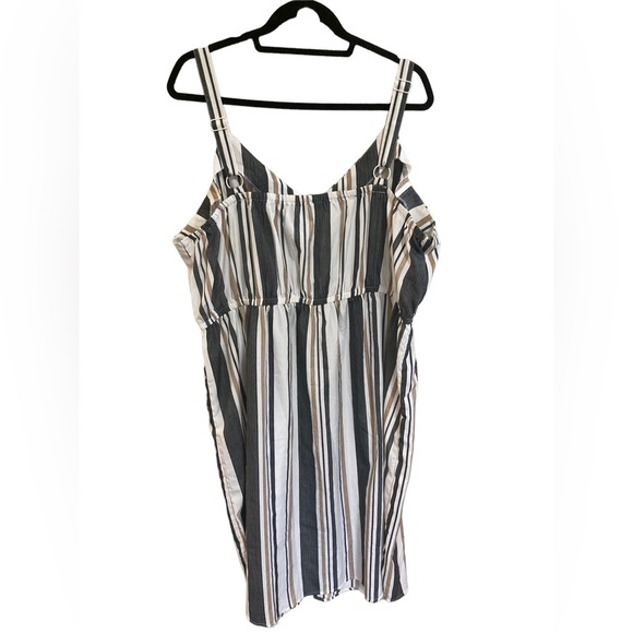 Indulge Striped Button Up Dress White/Dark Grey/Tan  Size 3X - Picture 2 of 4